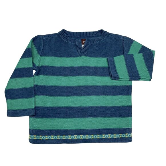 Tea Collection Kids XS 2-3 Eden Gardens Sweater Parrot Green Striped Pima Cotton - Picture 1 of 7